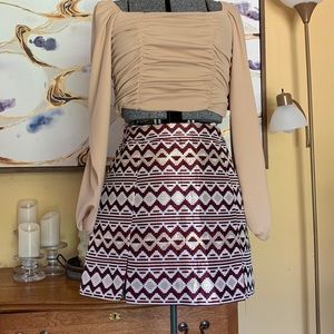 Maroon gold and white pattern skirt